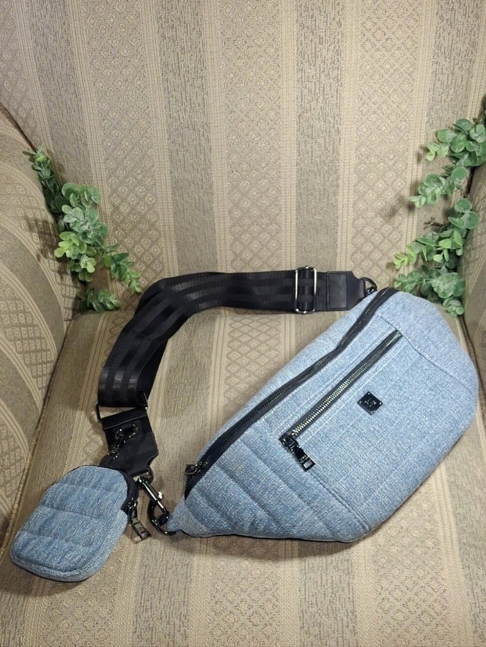 Think Roylyn Sister Sling Large Denim Belt Bag With Tech Case